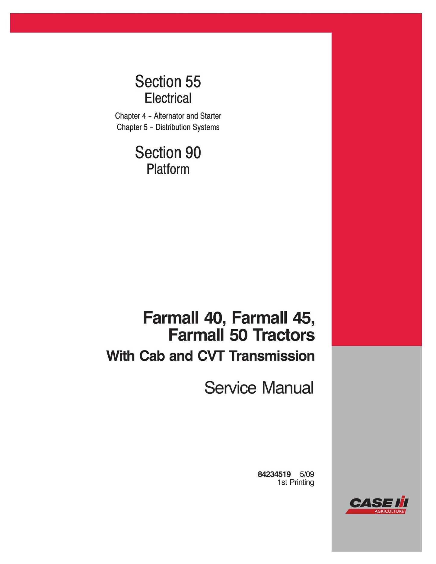 CASE IH Farmall 40 Farmall 45 Farmall 50 Tractor Factory Workshop Service Manual 84234519