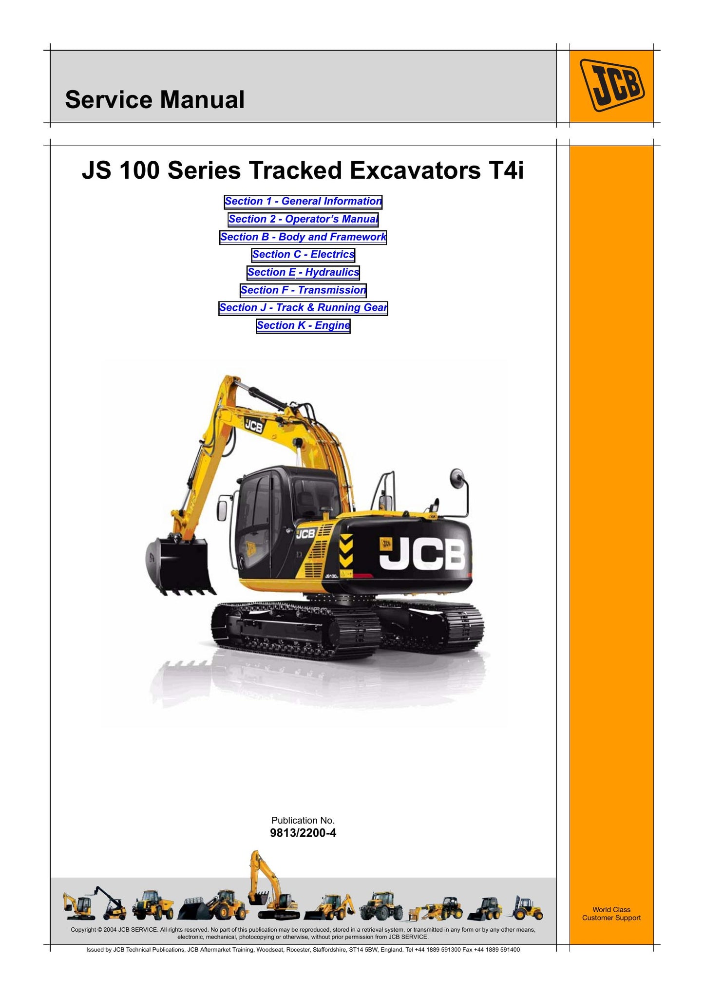JCB JS100 Series Crawler Excavator Factory Workshop Service Manual 9813/2200-4