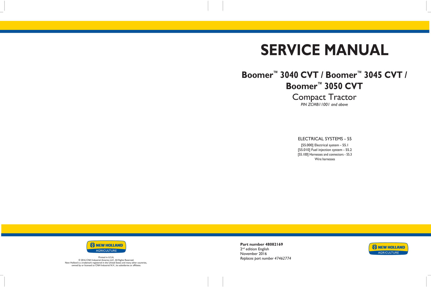 New Holland Boomer 3040 CVT Boomer 3045 CVT Boomer 3050 CVT Compact Tractor Factory Workshop Service Manual 48082166