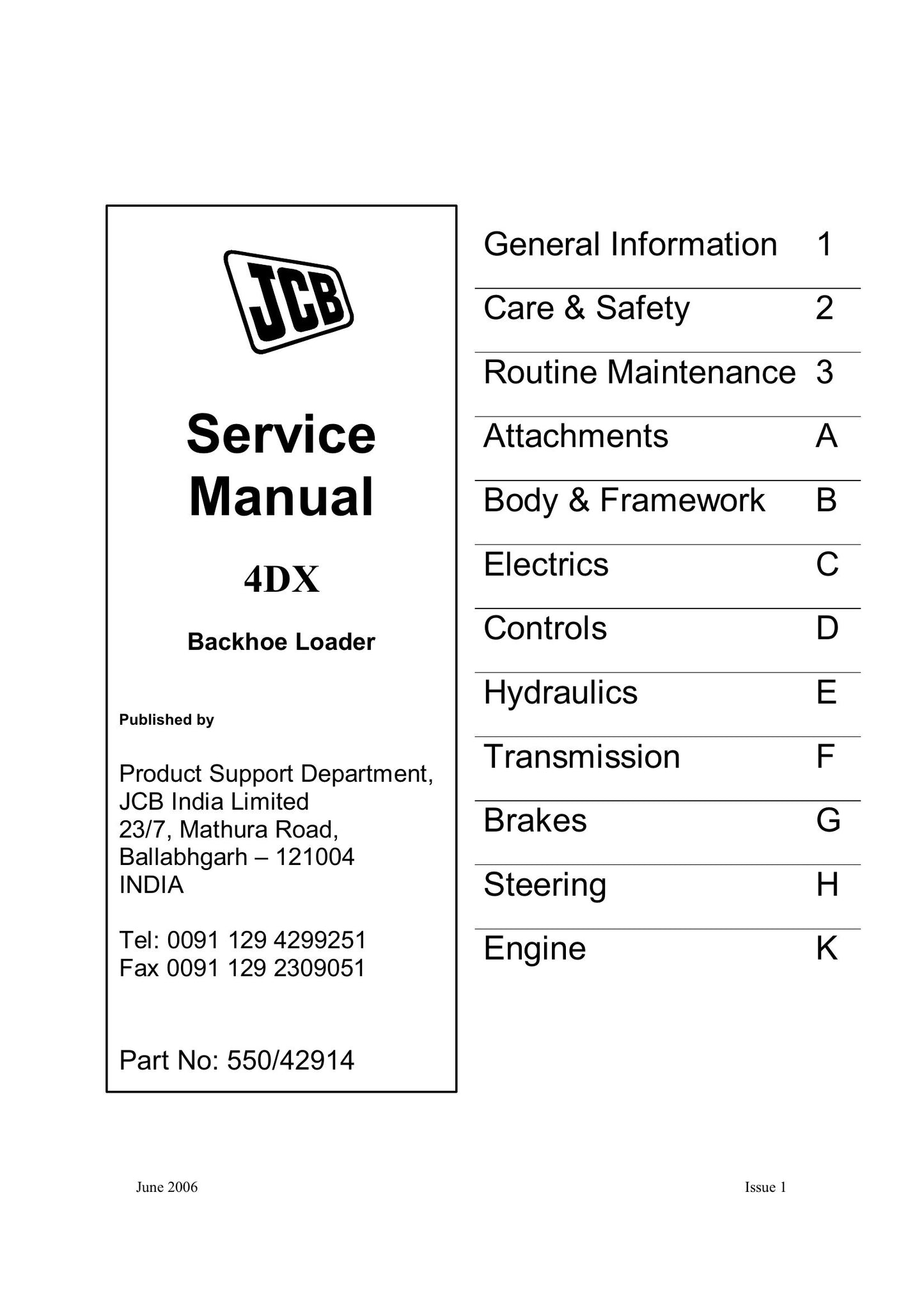 JCB 4DX Backhoe Loader Factory Workshop Service Manual 550/42914