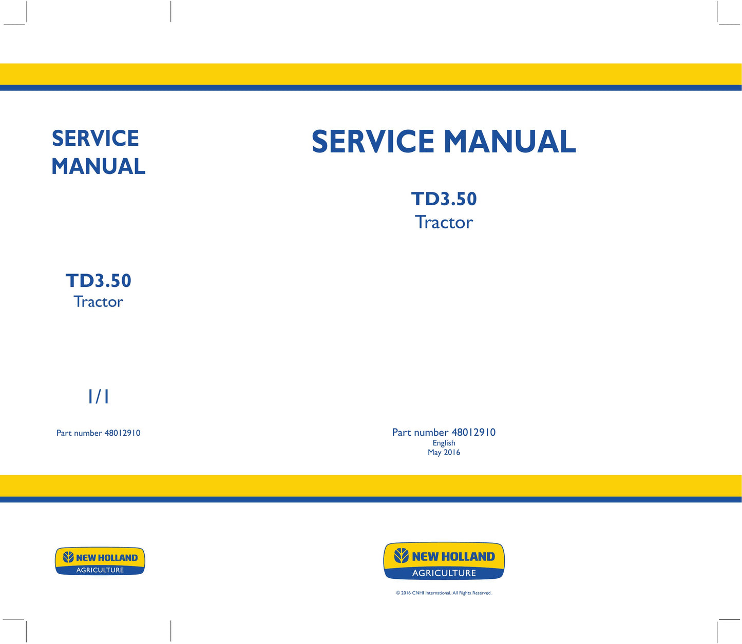 New Holland TD3.50 Tractor Factory Workshop Service Manual 48012910