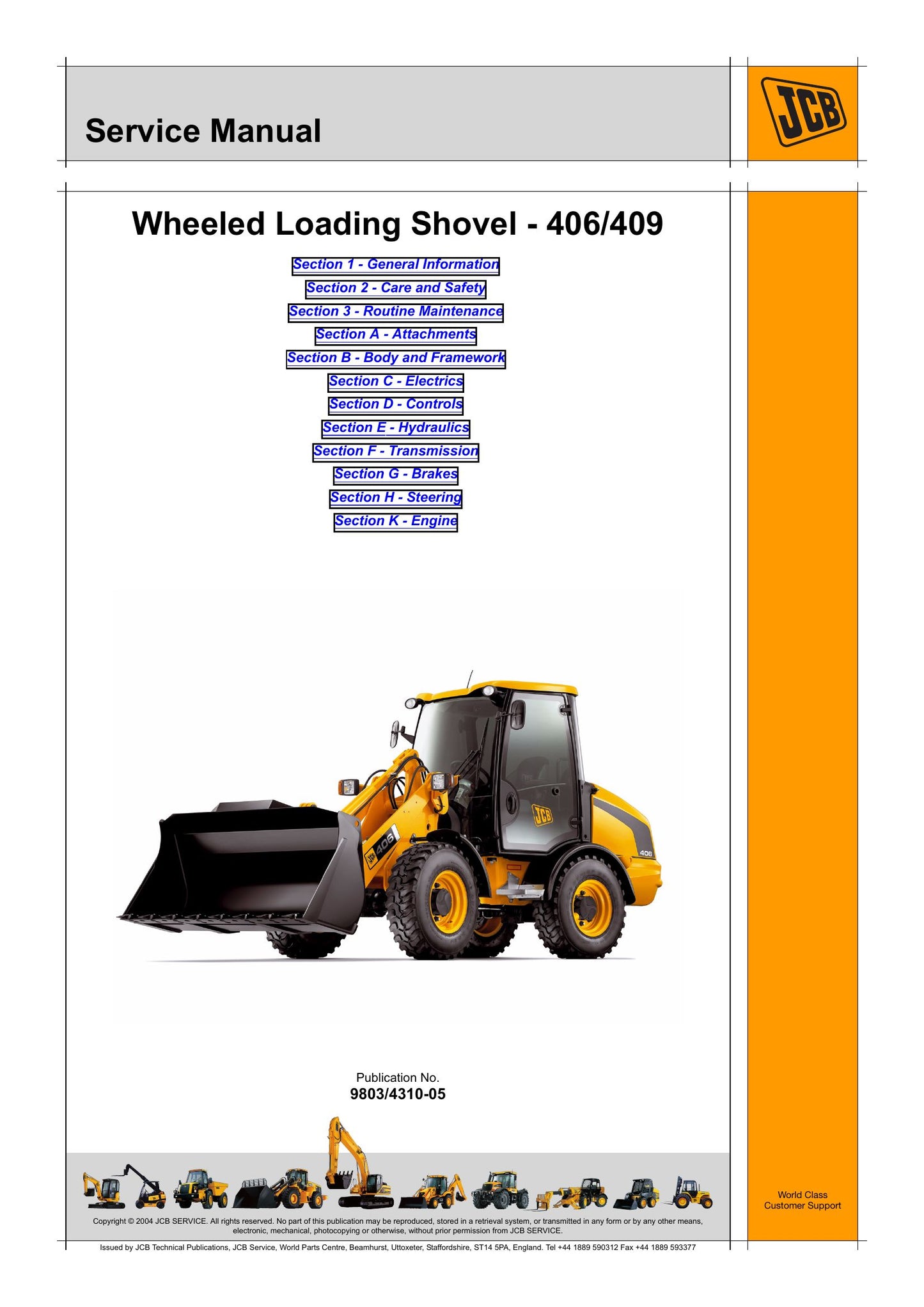 JCB 406 409 Wheel Loader Factory Workshop Service Manual 9803/4310