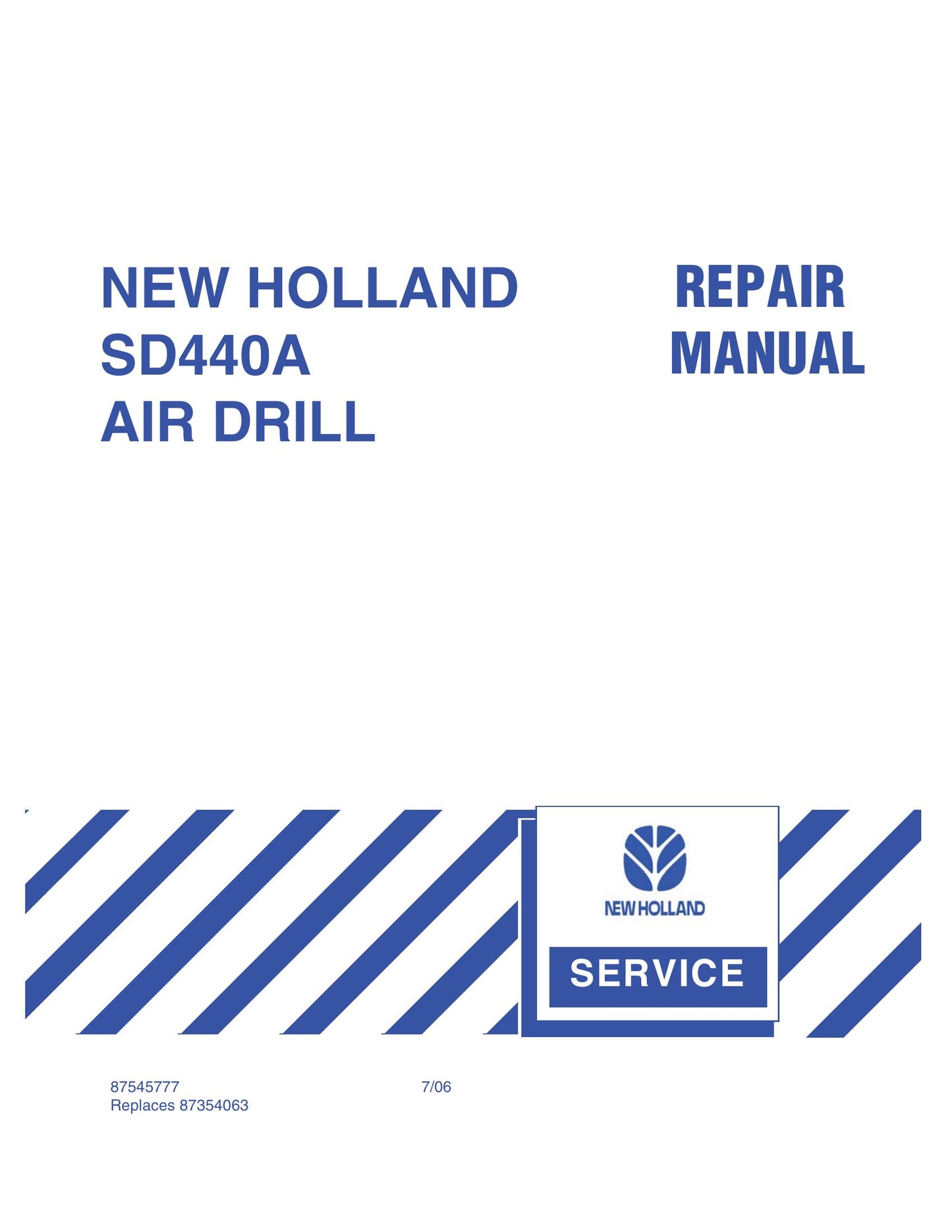 New Holland SD440A Air Drill Factory Workshop Service Manual 87545777