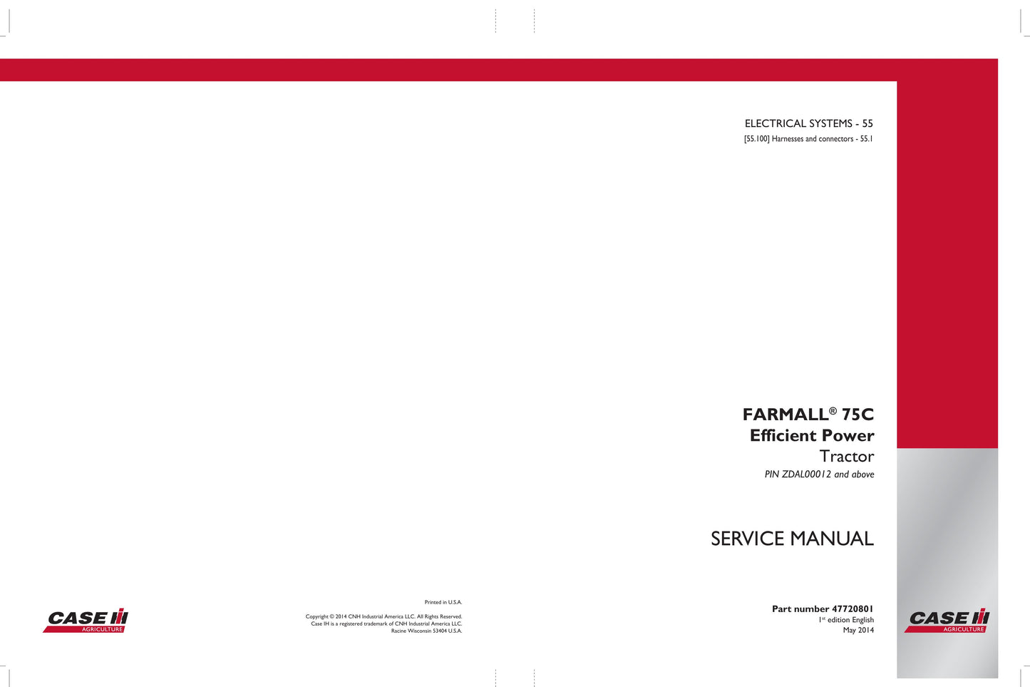 CASE FARMALL 75C Tractor Factory Workshop Service Manual 47720798