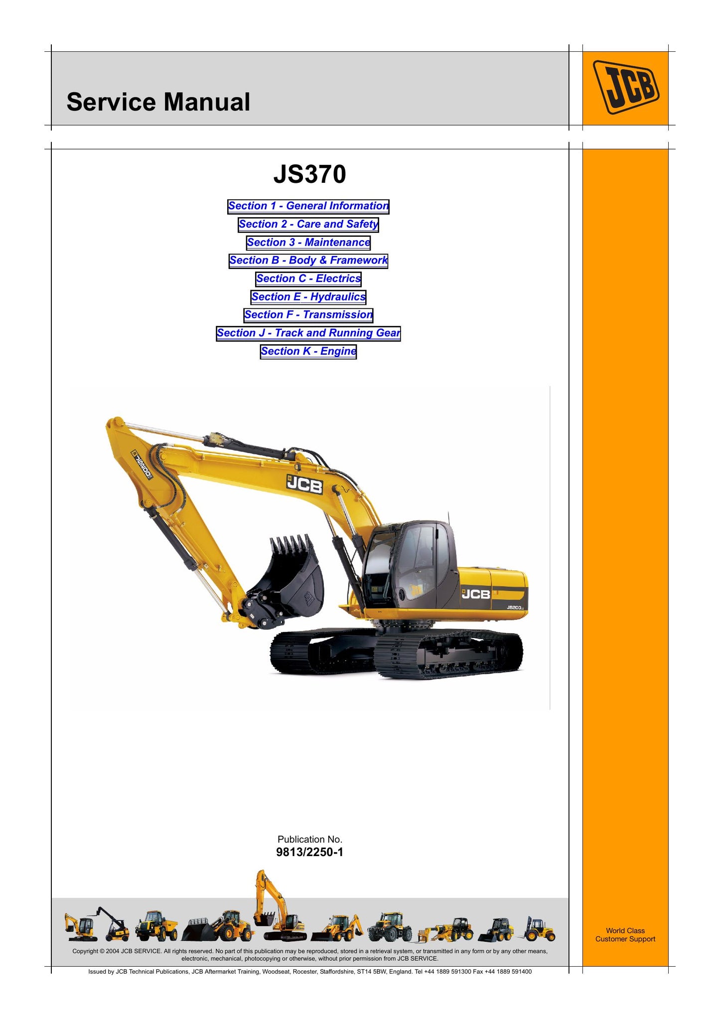 JCB JS370 Crawler Excavator Factory Workshop Service Manual 9813/2250-1