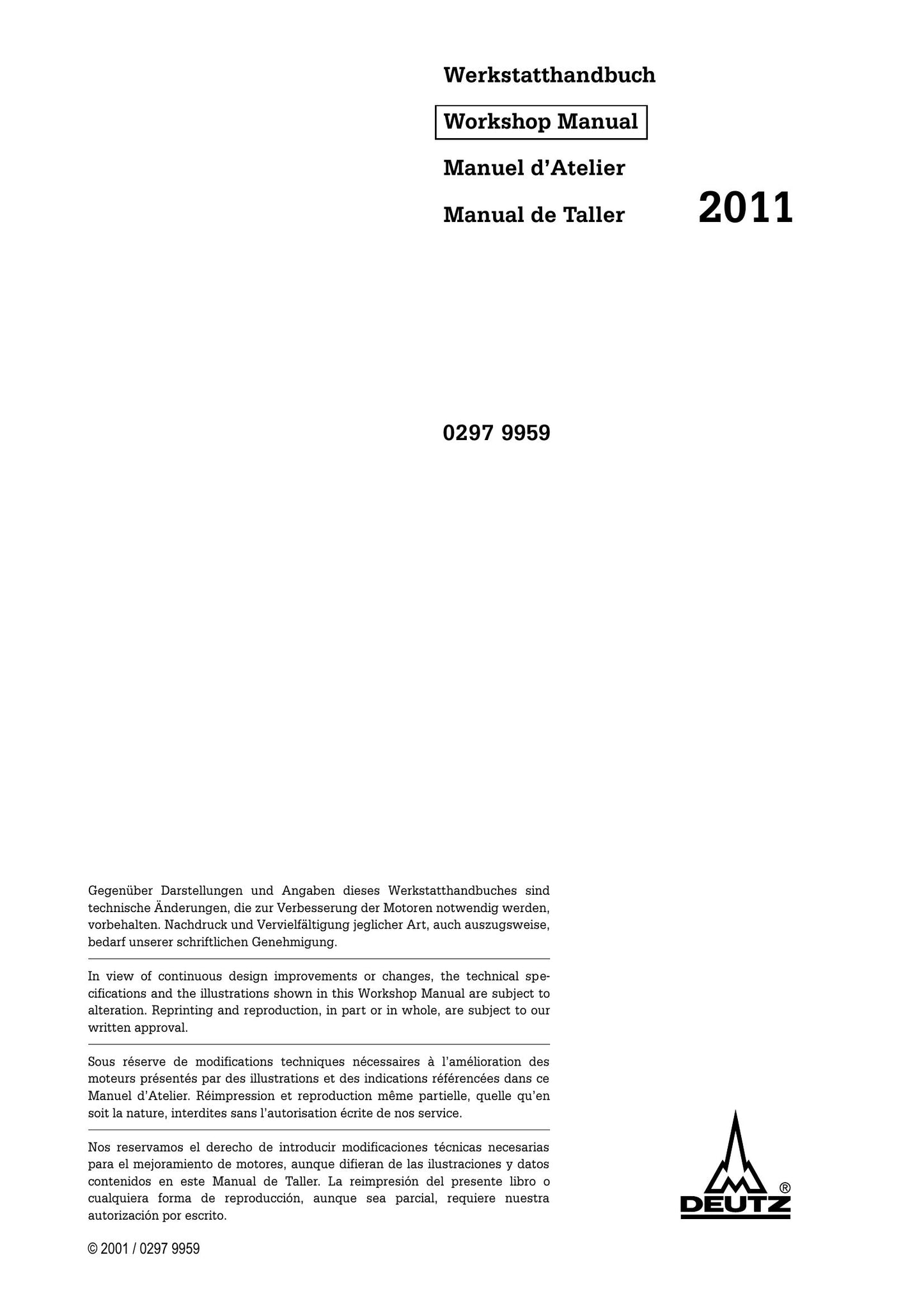 DEUTZ Engine Workshop Manual 0297 9959