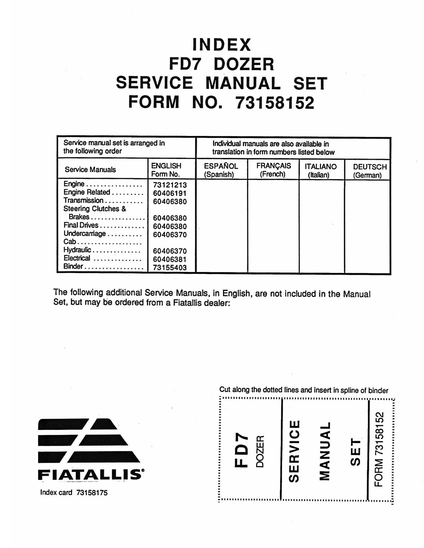 FIATALLIS FD7 Bulldozer Factory Workshop Service Manual 73158152