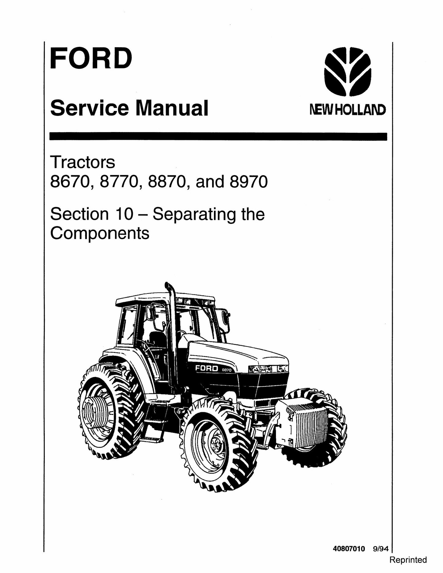 FORD 8670 8770 8870 8970 Tractor Factory Workshop Service Manual