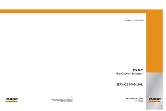 CASE CX80C Midi Crawler Excavator Factory Workshop Service Manual 47595218