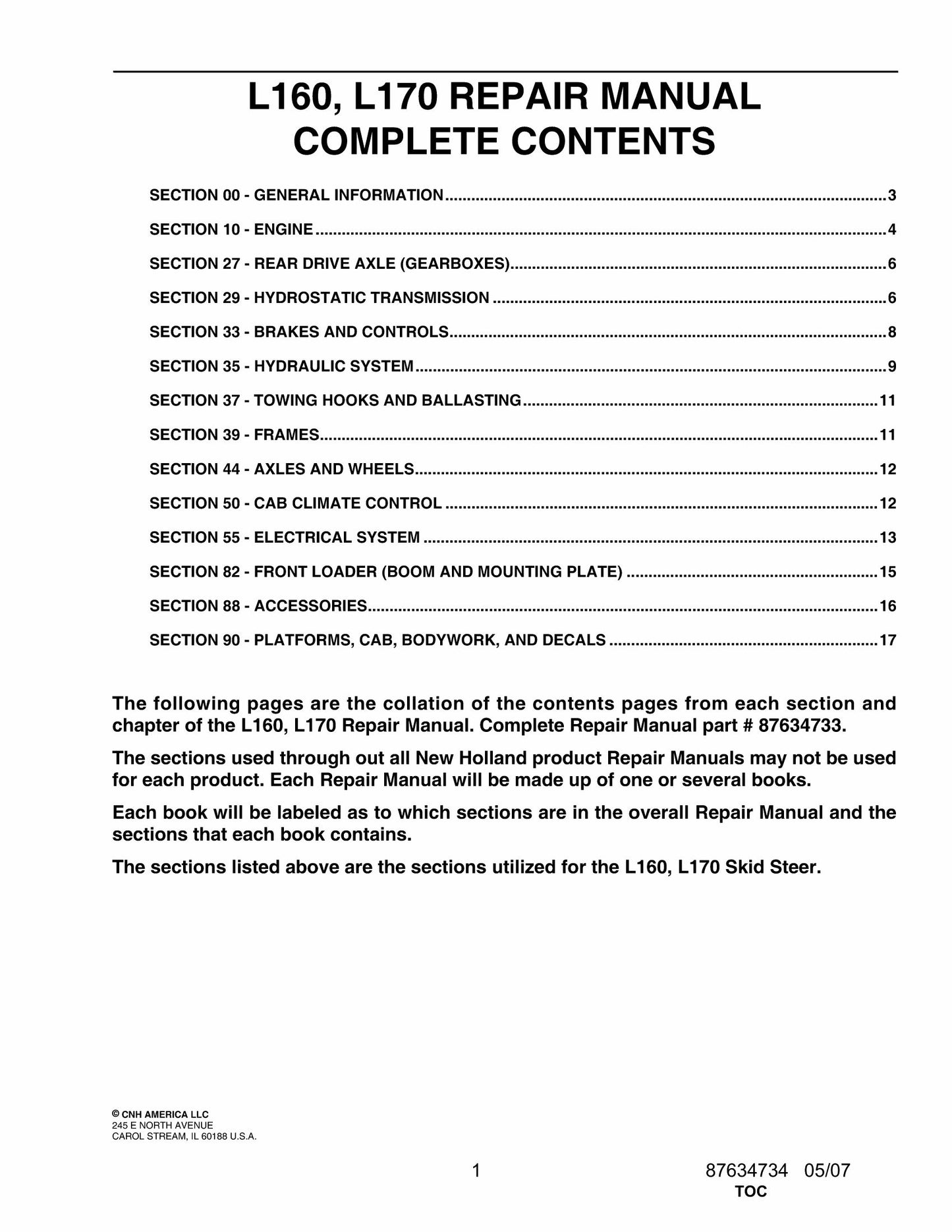 New Holland L160 L170 Skid Steer Loader Factory Workshop Repair Manual 87634733