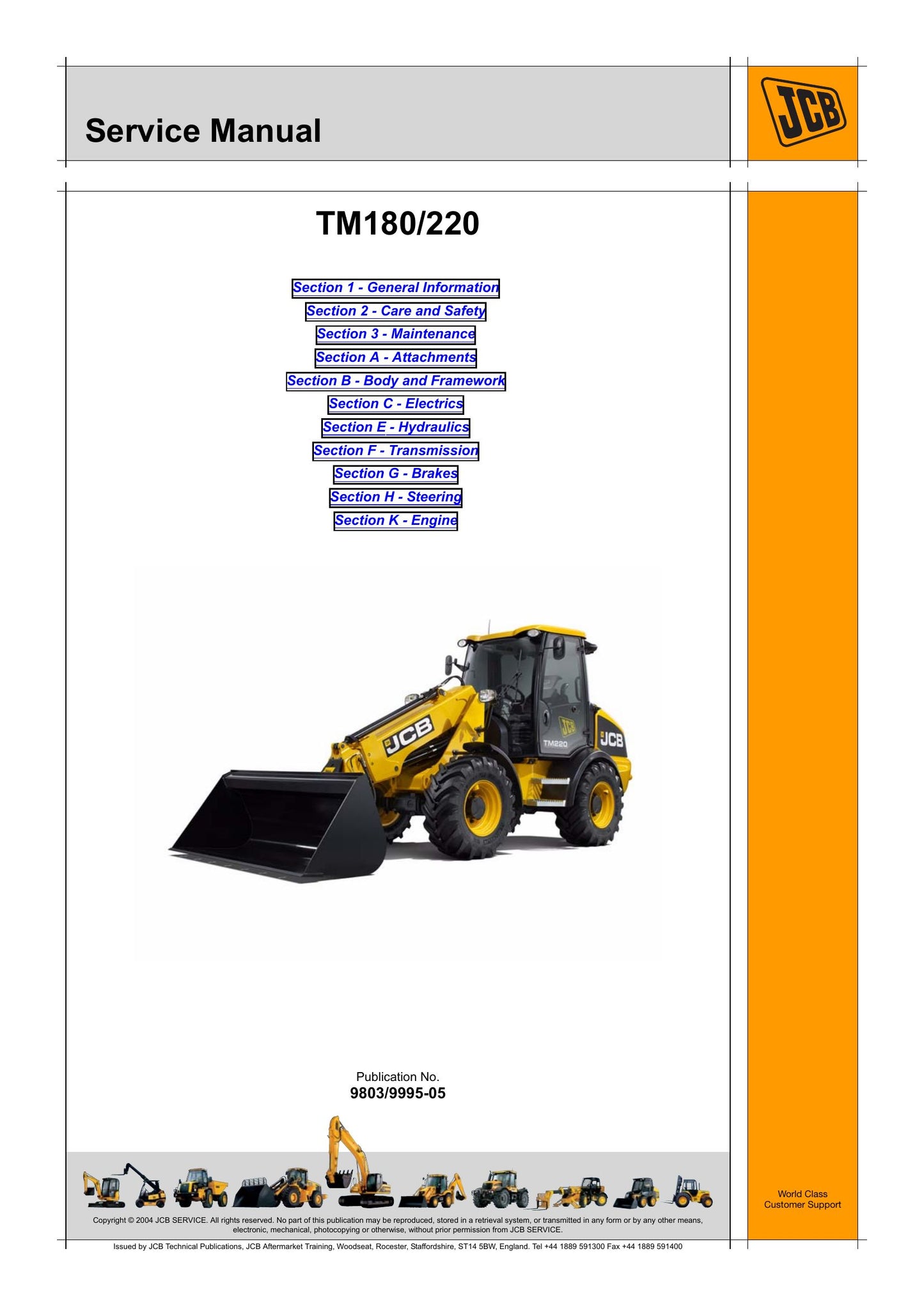 JCB TM180 TM220 Wheel Loader Factory Workshop Service Manual 9803/9995