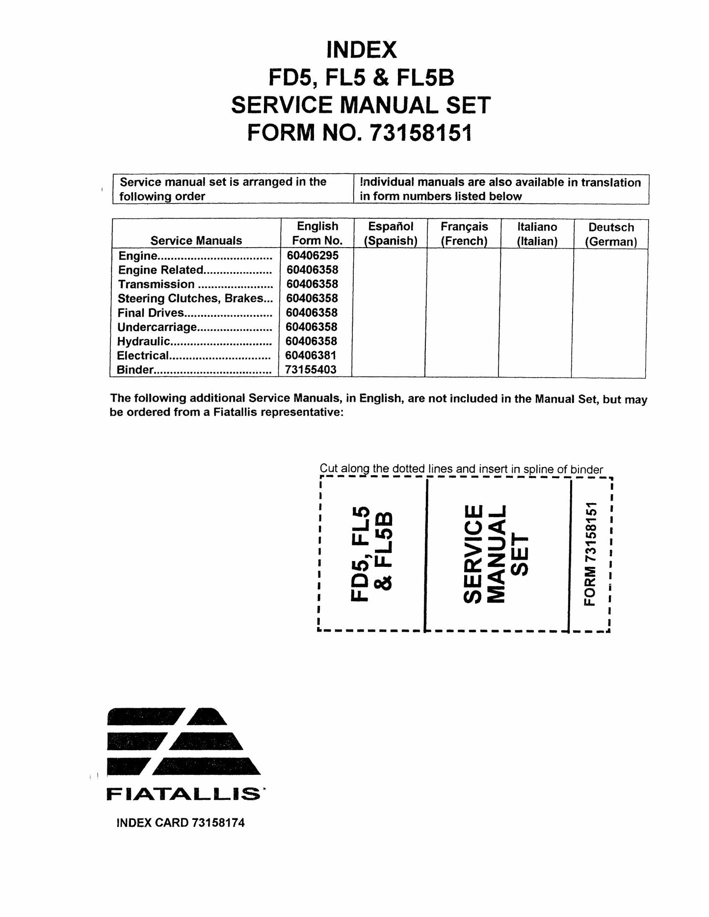 FIATALLIS FD5 FL5 FL5B Crawler Dozer Crawler Loader Factory Workshop Service Manual Set 73158151