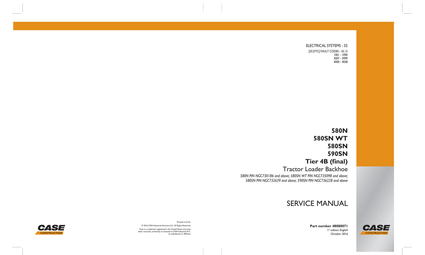 CASE 580N 580SN 580SN WT 590SN Backhoe Loader Factory Workshop Service Manual 48080070