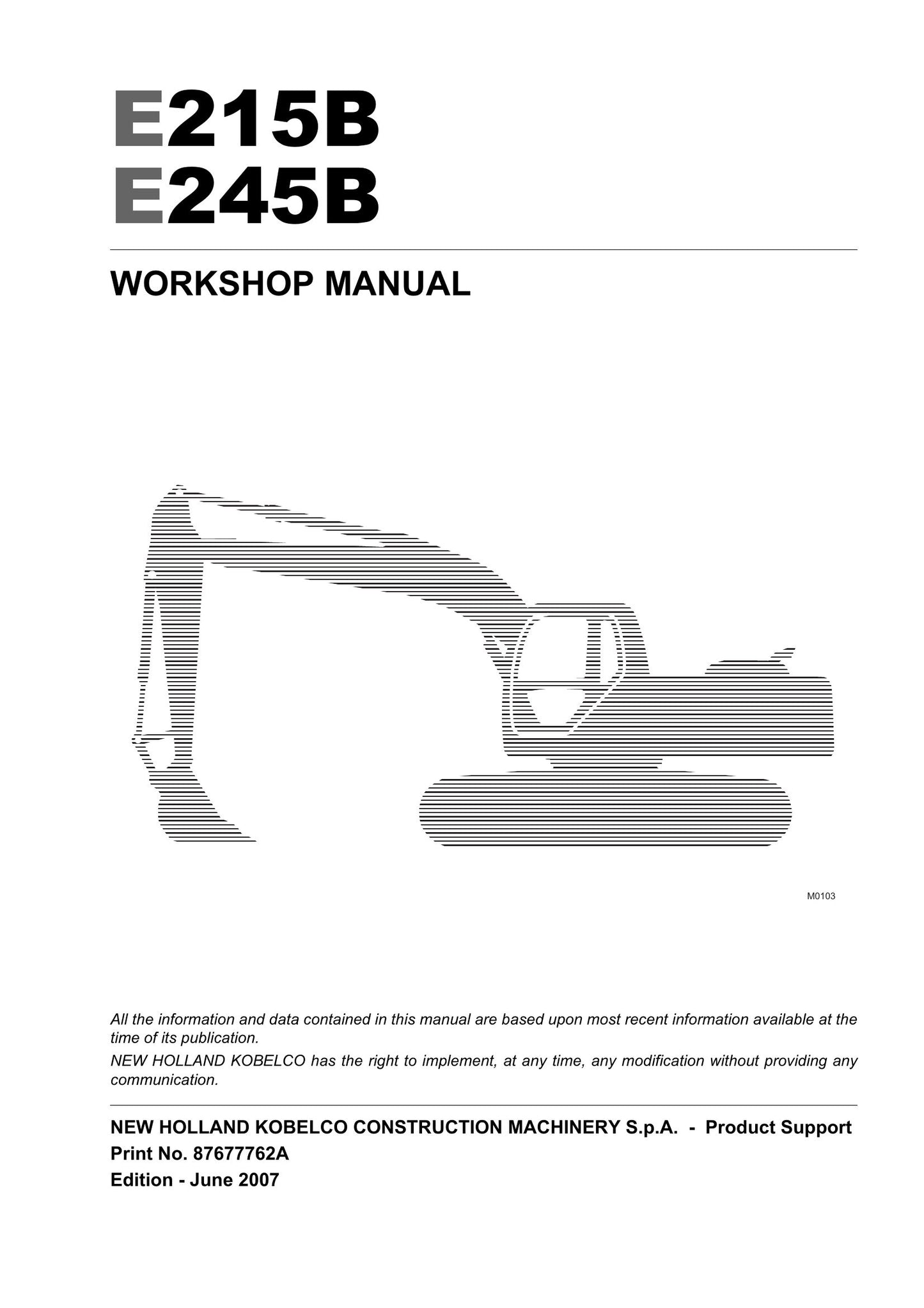 New Holland E215B E245B Crawler Excavator Workshop Manual 87677762A