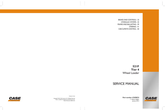 CASE 521F Wheel Loader Factory Workshop Service Manual 47499074