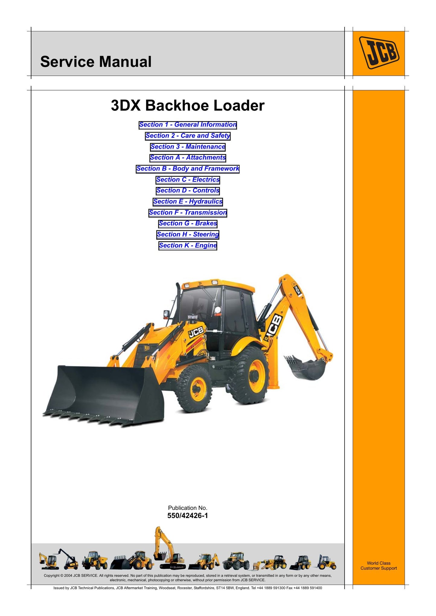 JCB 3DX Backhoe Loader Factory Workshop Service Manual 550/42426