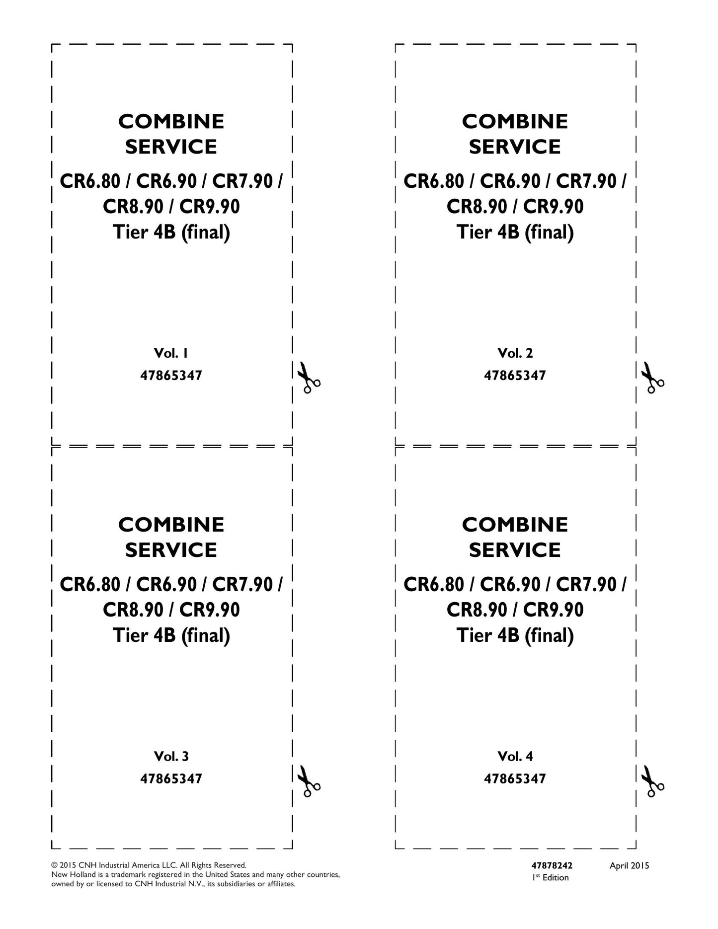 New Holland CR6.80 CR6.90 CR7.90 CR8.90 CR9.90 Combine Factory Workshop Service Manual 47878222