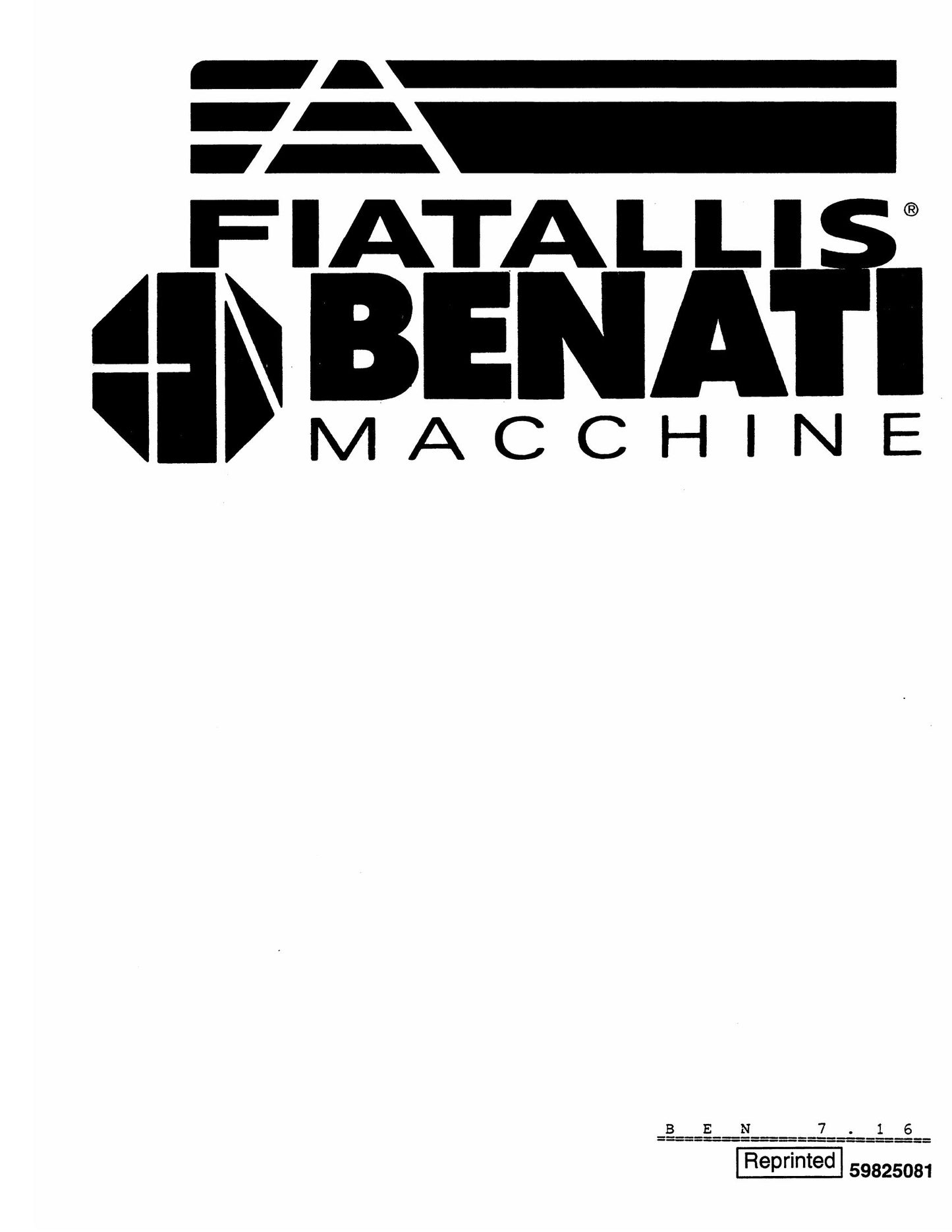 FIATALLIS BENATI BEN 7.16 Hydrostatic Crawler Loader Training Memorandum 59825081
