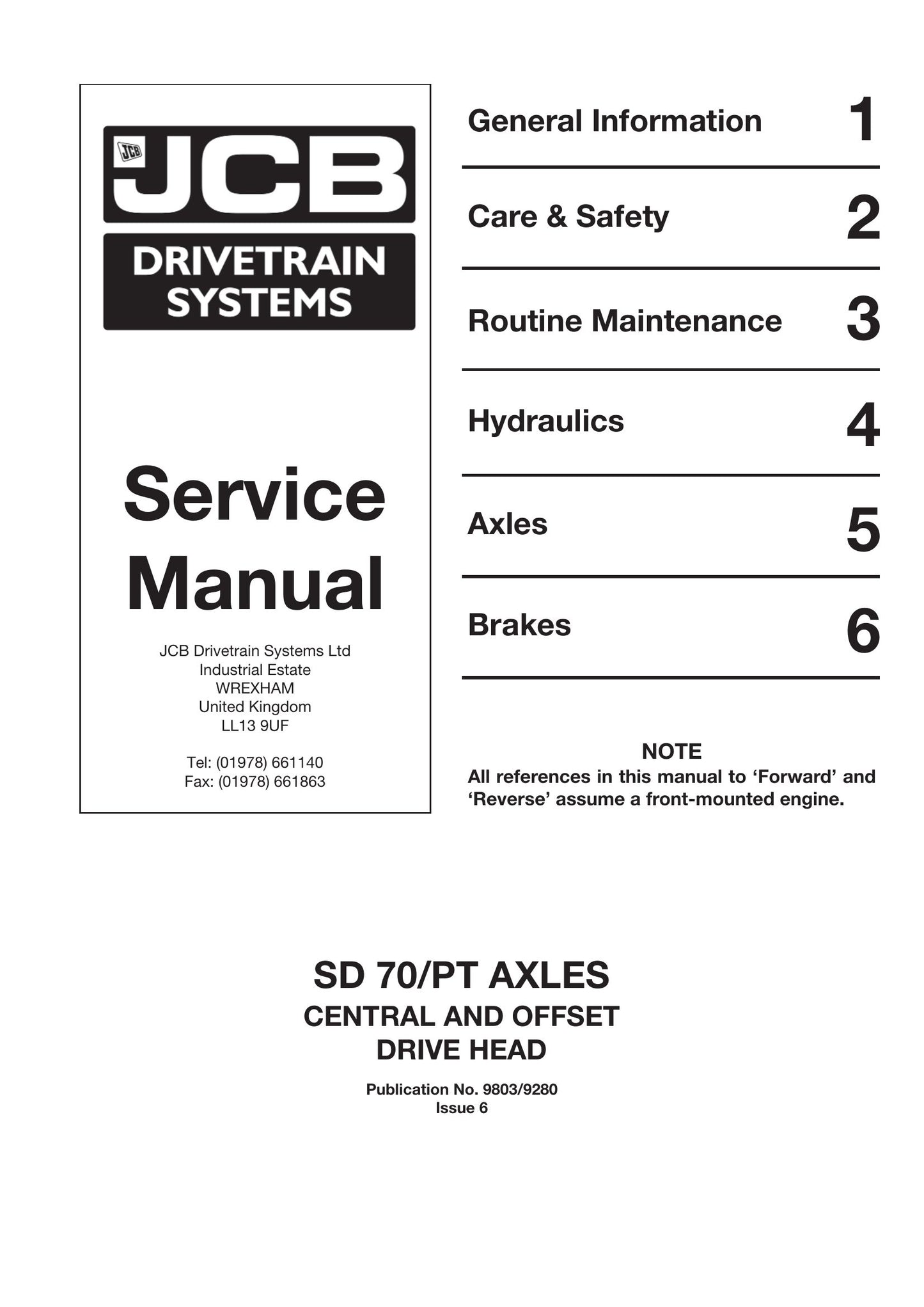 JCB SD70/PT Axles Factory Workshop Service Manual 9803/9280