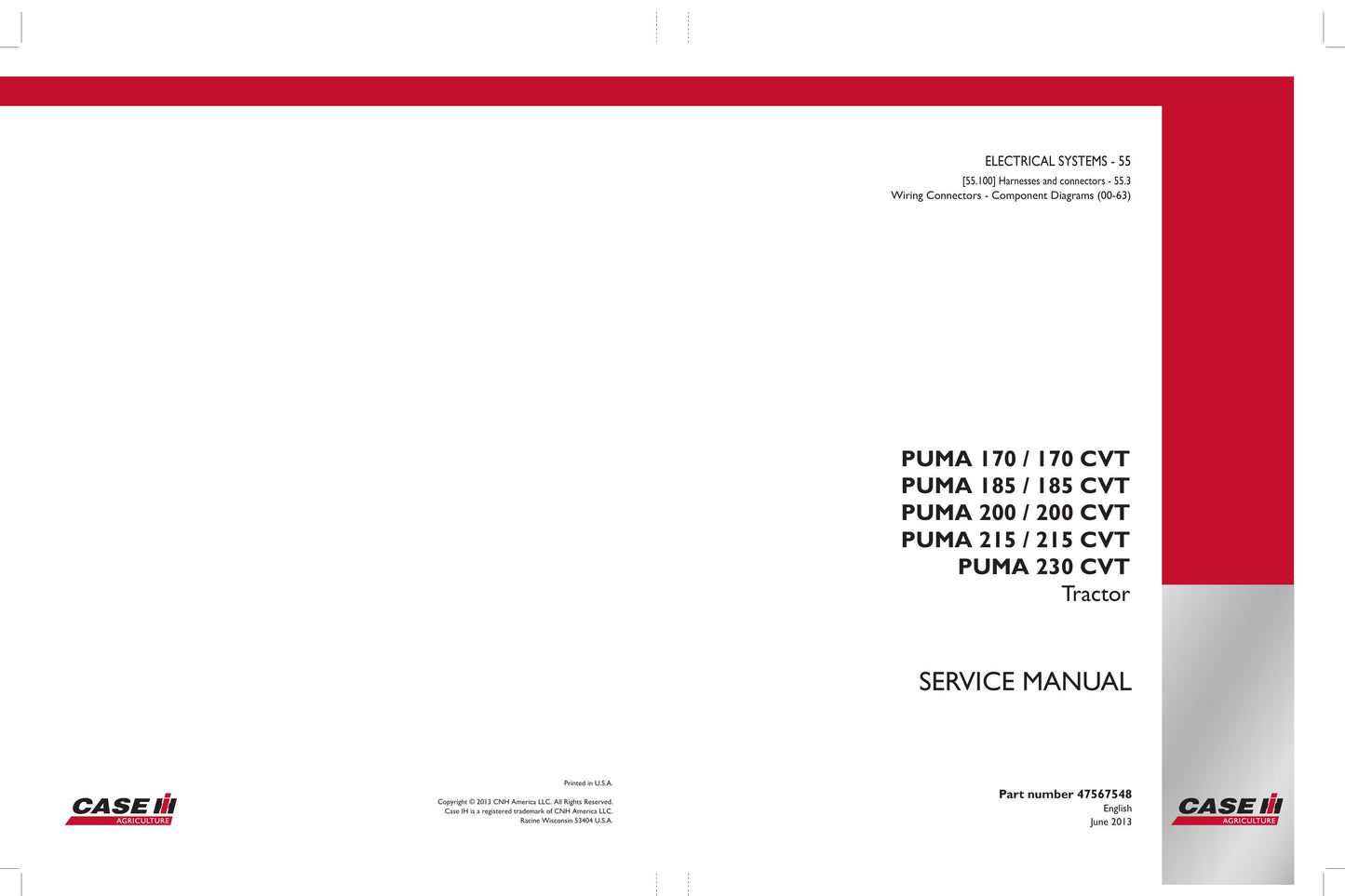 CASE PUMA 170 170 CVT 185 185 CVT 200 200 CVT 215 215 CVT 230 CVT Tractor Factory Workshop Service Manual 47567546