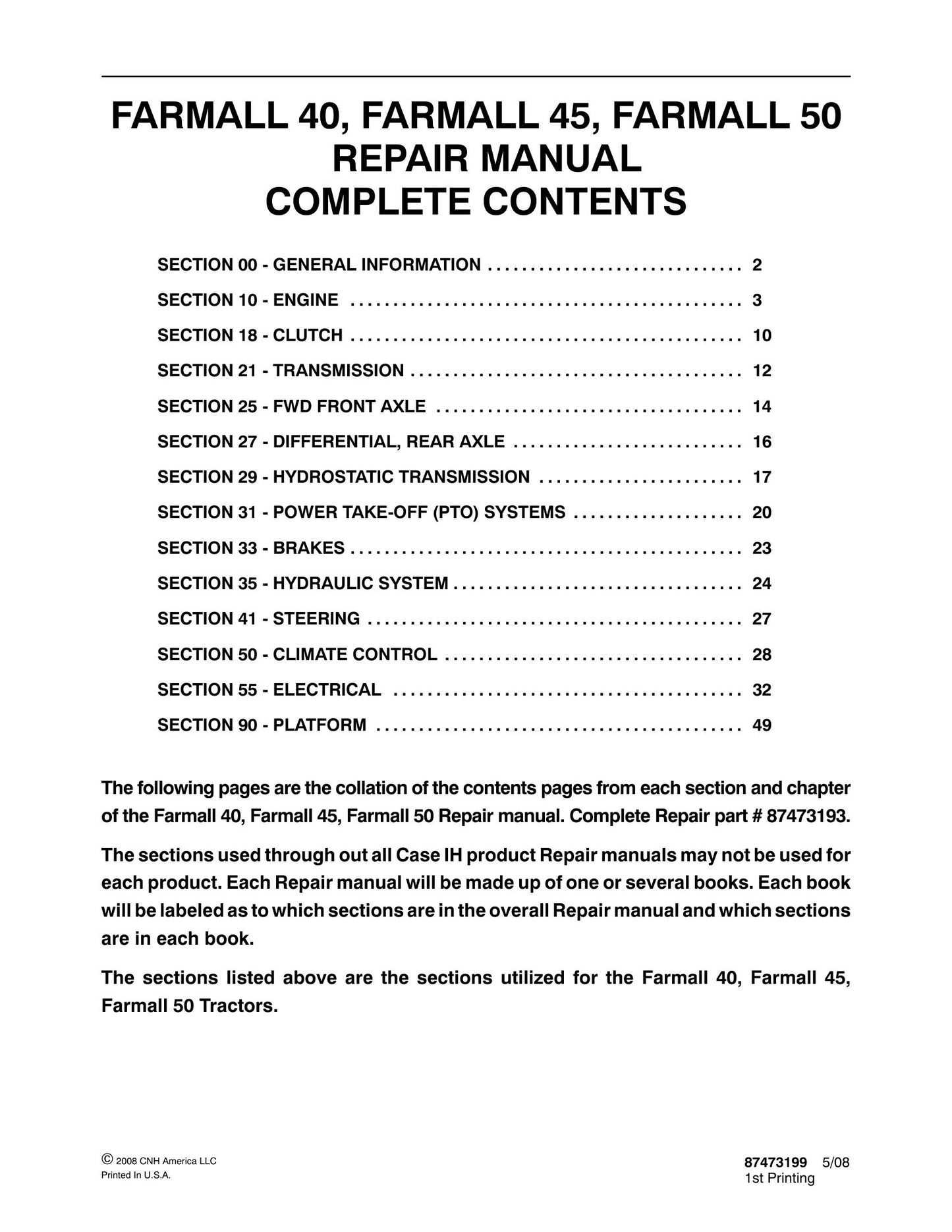 FARMALL 40 45 50 Tractor Factory Workshop Repair Manual 87473193