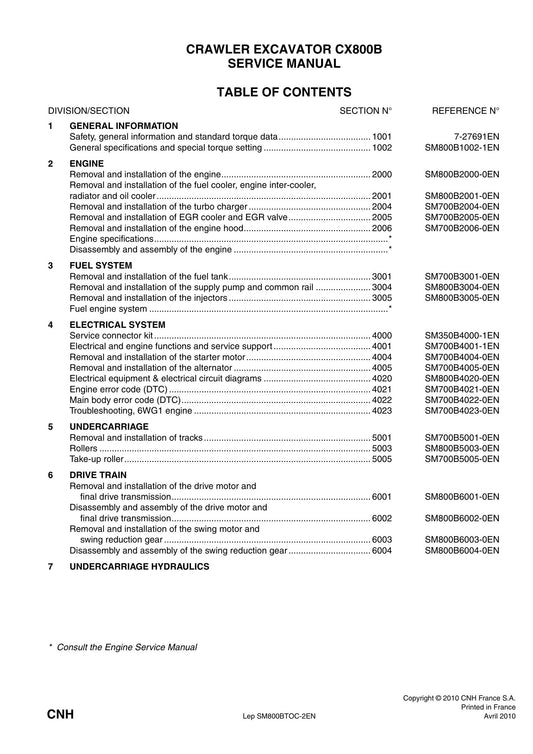 CASE CX800B Crawler Excavator Factory Workshop Service Manual