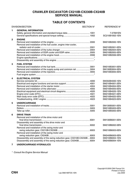 CASE CX210B CX230B CX240B Crawler Excavator Factory Workshop Service Manual