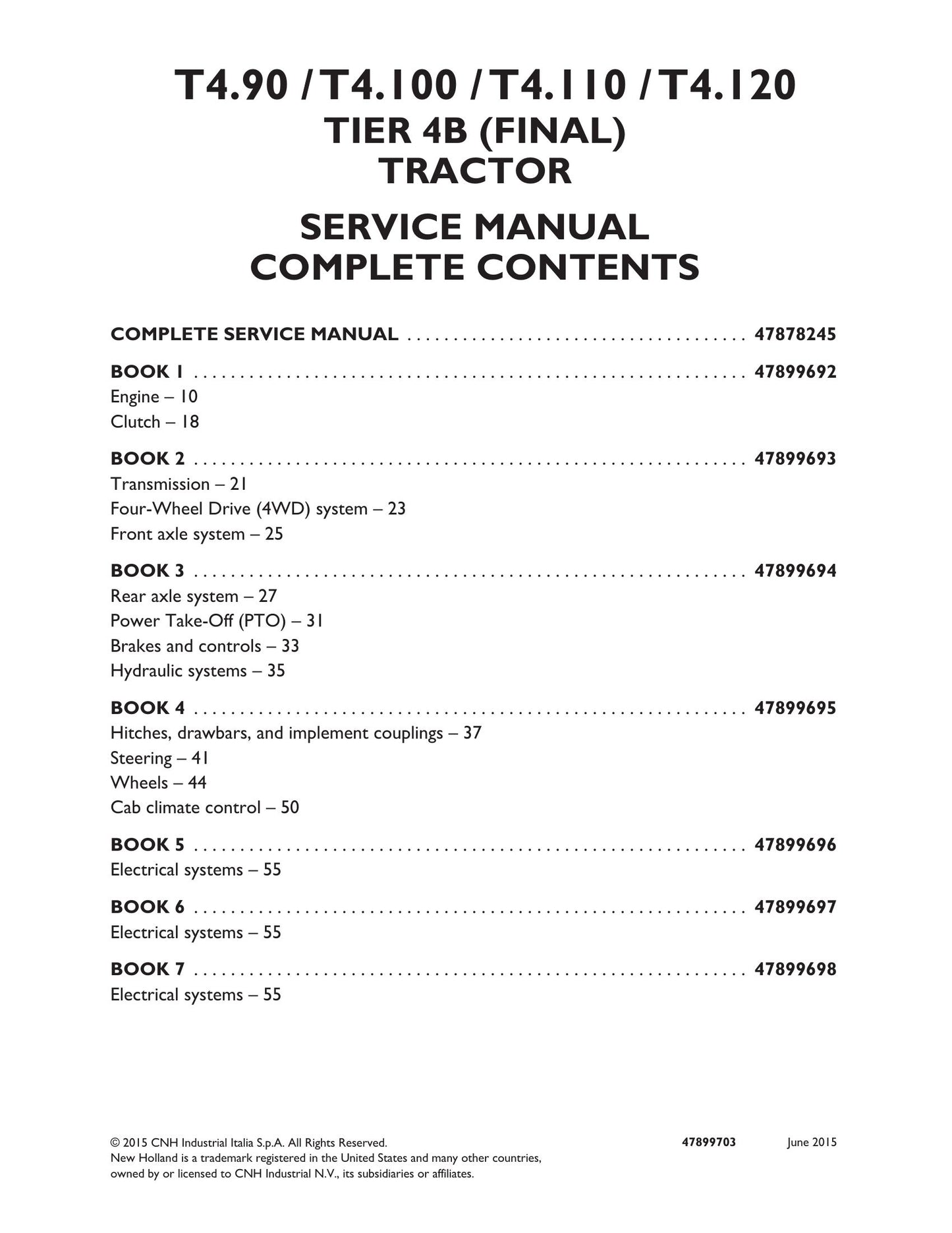 New Holland T4.90 T4.100 T4.110 T4.120 Tractor Factory Workshop Service Manual 47899693