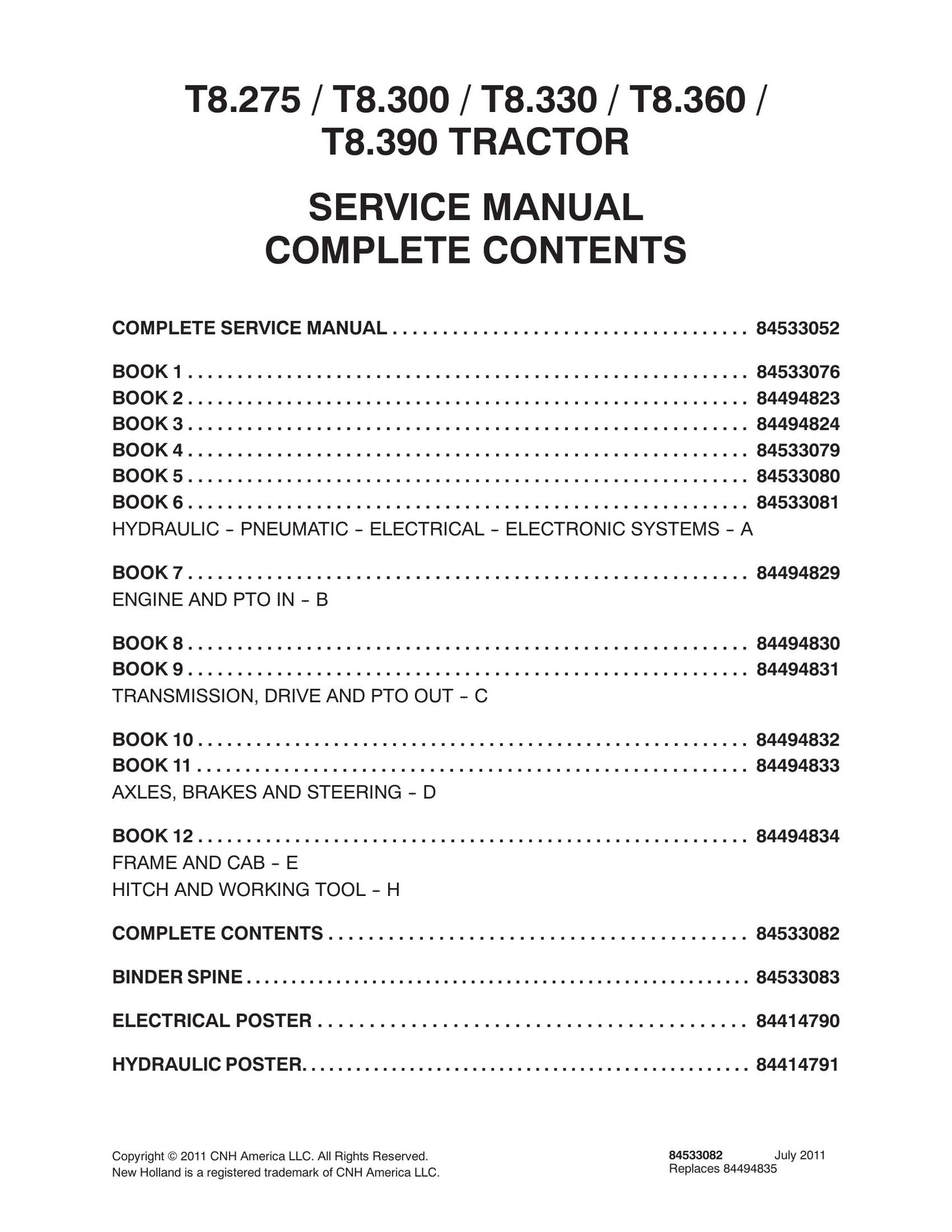 New Holland T8.275 T8.300 T8.330 T8.360 T8.390 Tractor Factory Workshop Service Manual 84533052