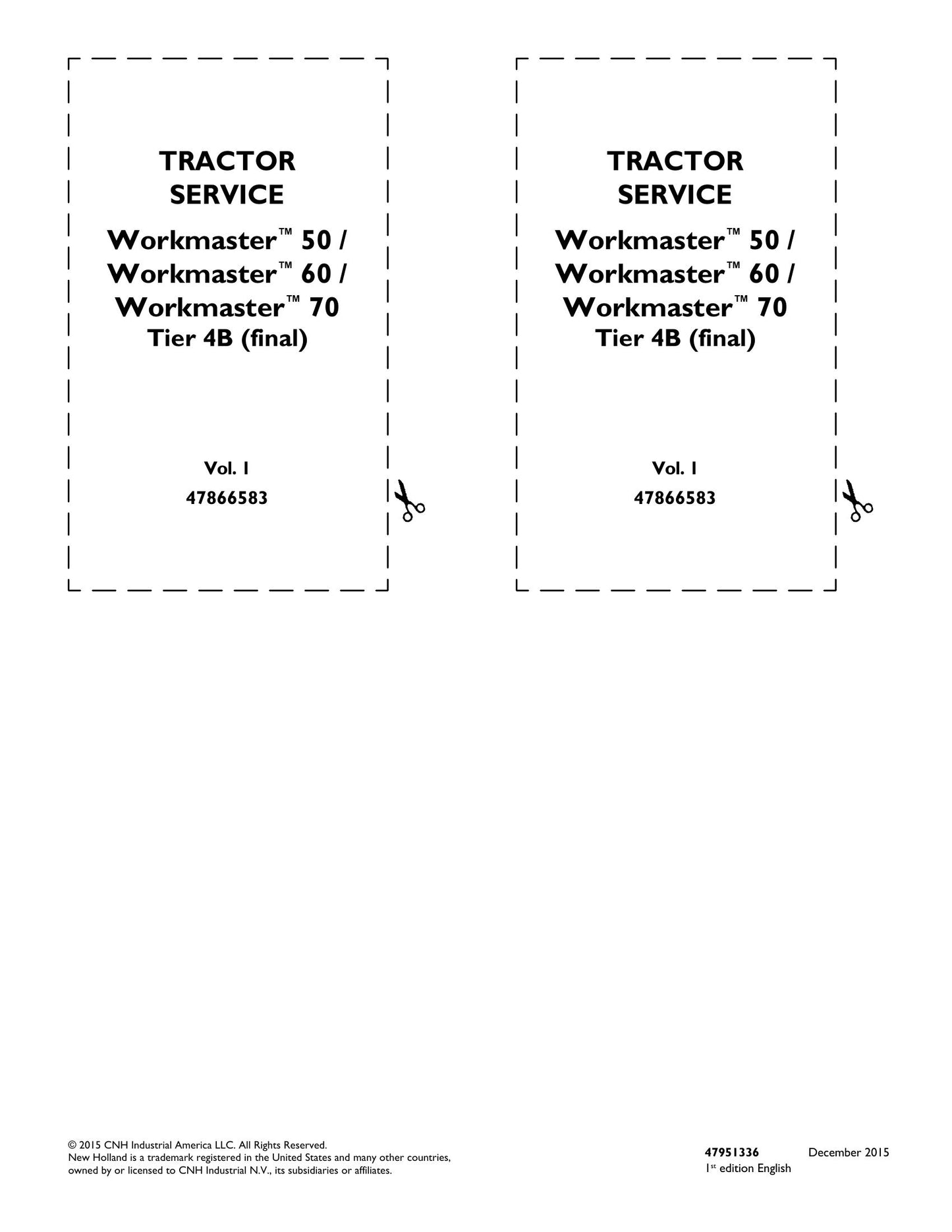 New Holland Workmaster 50 Workmaster 60 Workmaster 70 Tractor Factory Workshop Service Manual 47951331