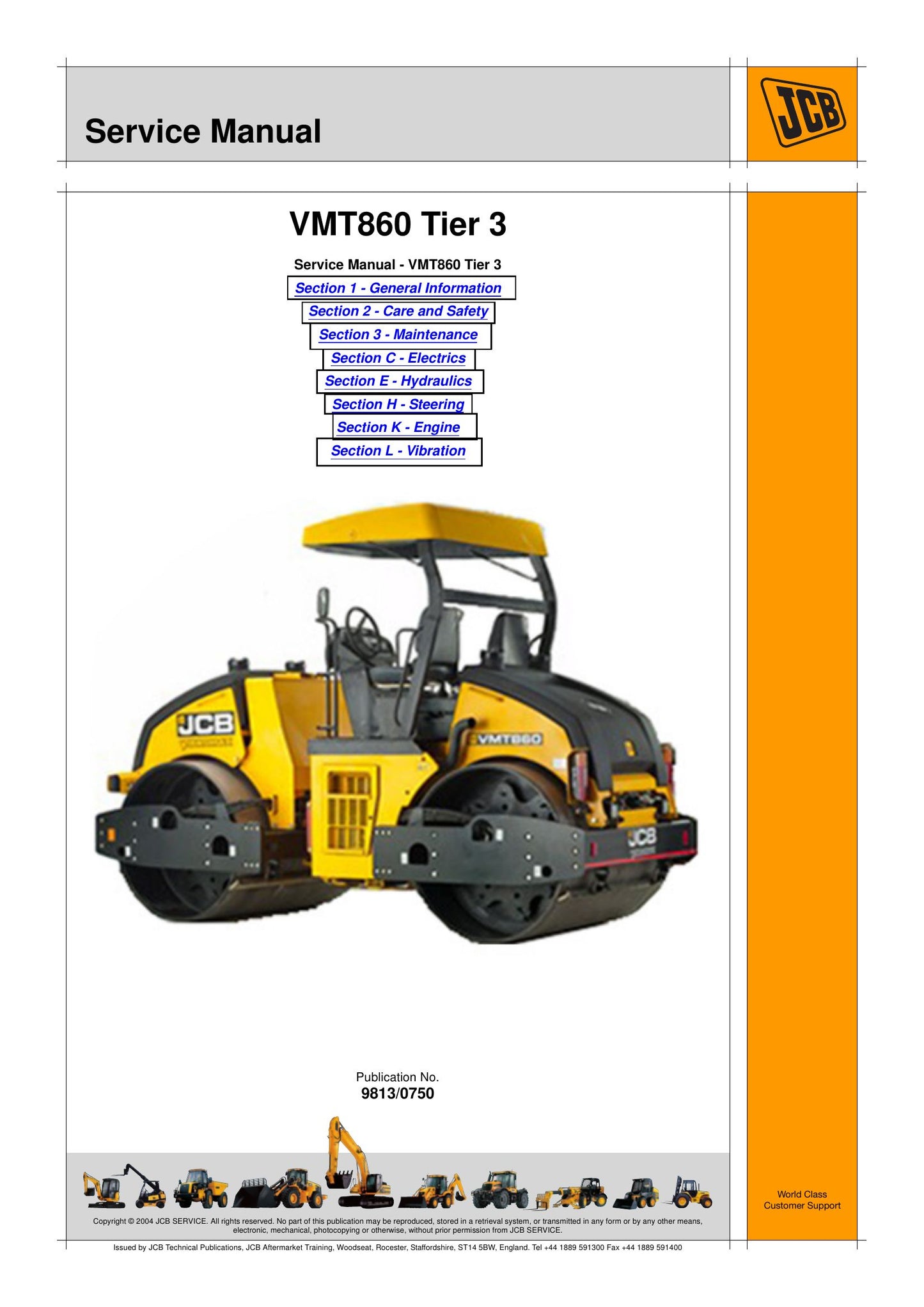 JCB VMT860 Tier 3 Vibratory Roller Factory Workshop Service Manual 9813/0750