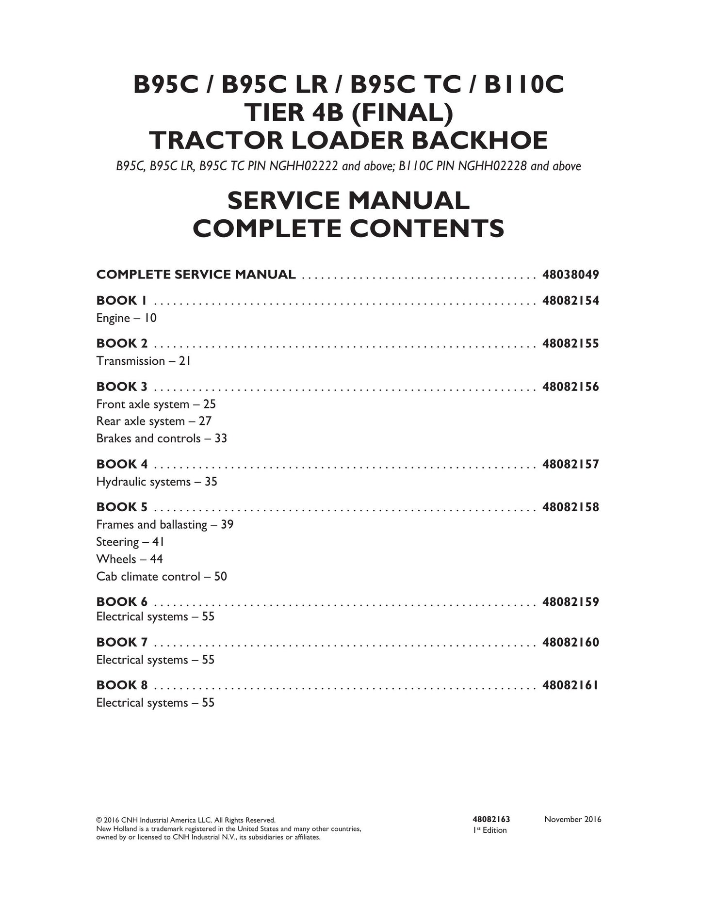 New Holland B95C B95C LR B95C TC B110C Backhoe Loader Factory Workshop Service Manual 48082162