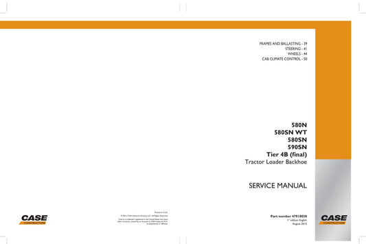 CASE 580N 580SN 580SN WT 590SN Backhoe Loader Factory Workshop Service Manual 47918038