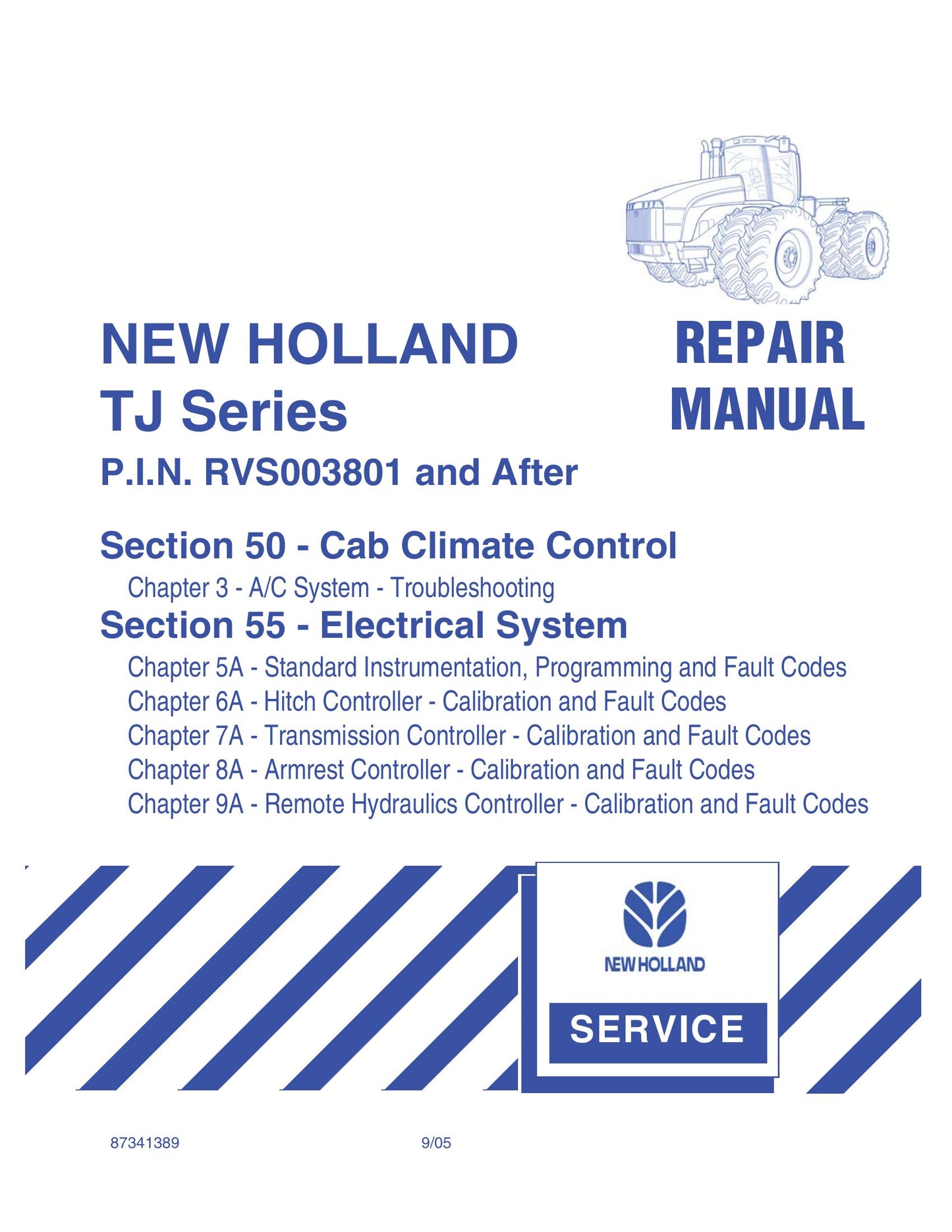 New Holland TJ Series Tractor Factory Workshop Repair Manual 87341389