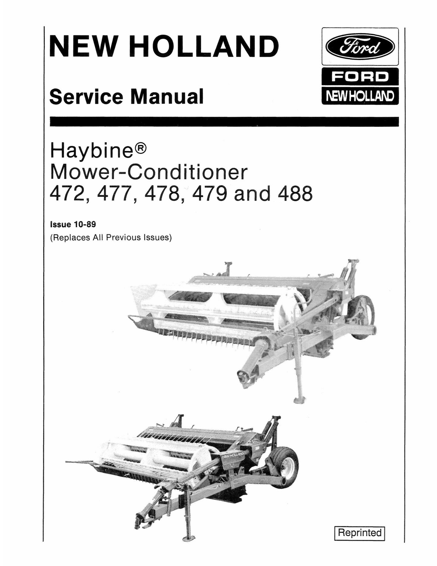NEW HOLLAND 472 477 478 479 488 Mower-Conditioner Factory Workshop Service Manual