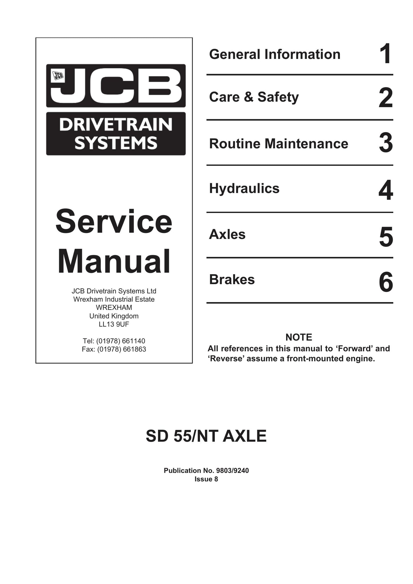 JCB SD40 SD55 SD70 Axle Factory Workshop Service Manual 9803/9240