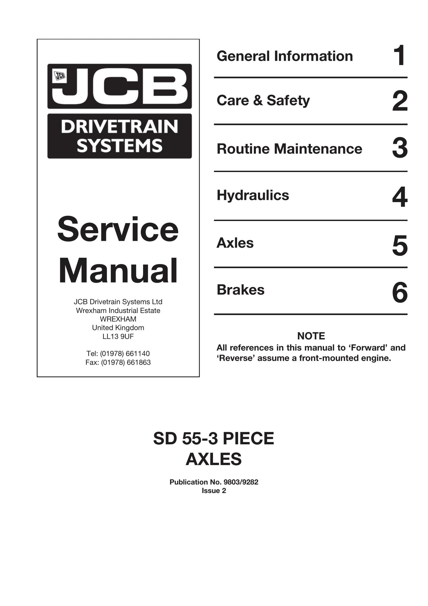 JCB SD 55-3 PIECE Axles Factory Workshop Service Manual 9803/9282