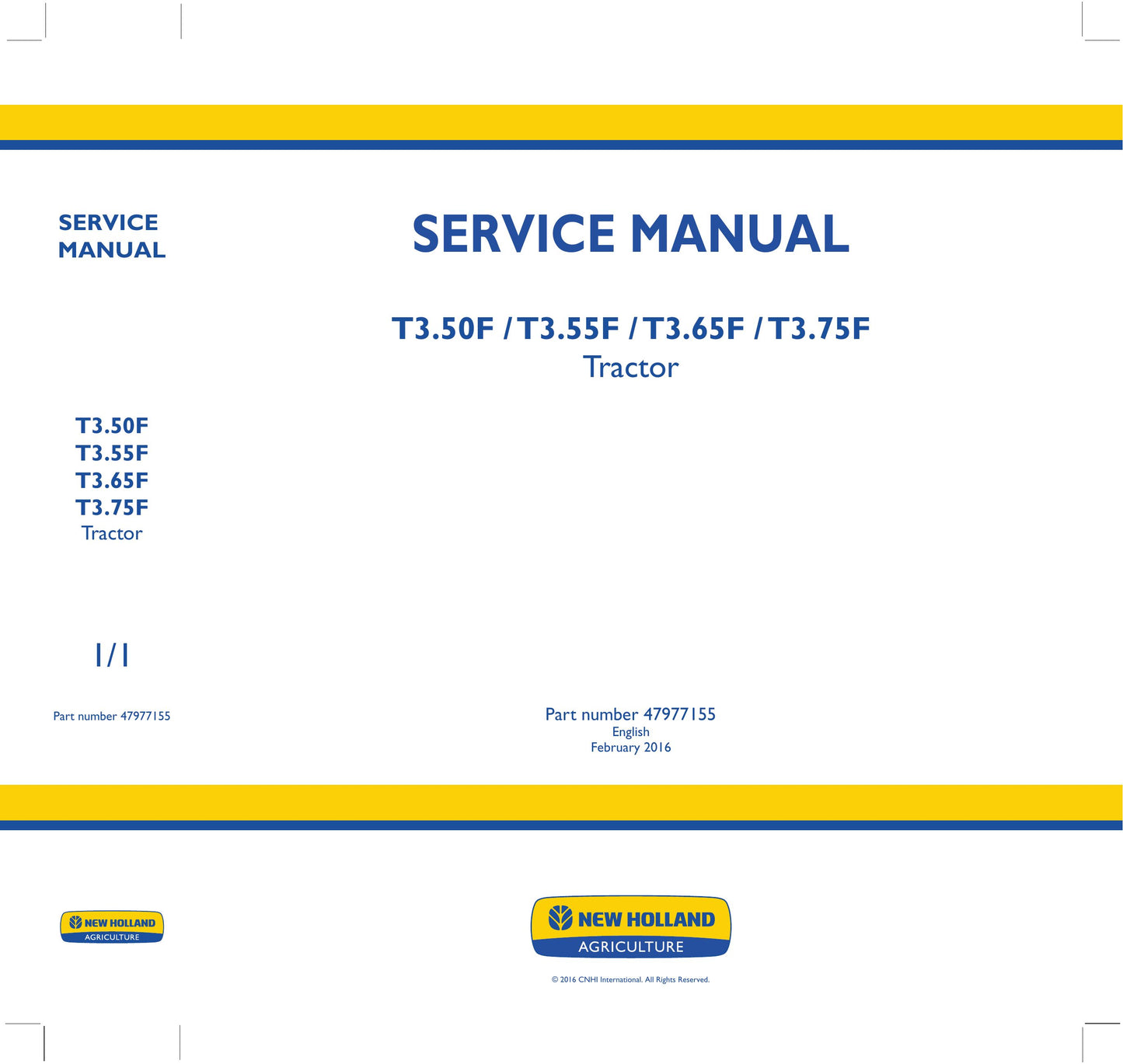 New Holland T3.50F T3.55F T3.65F T3.75F Tractor Factory Workshop Service Manual 47977155