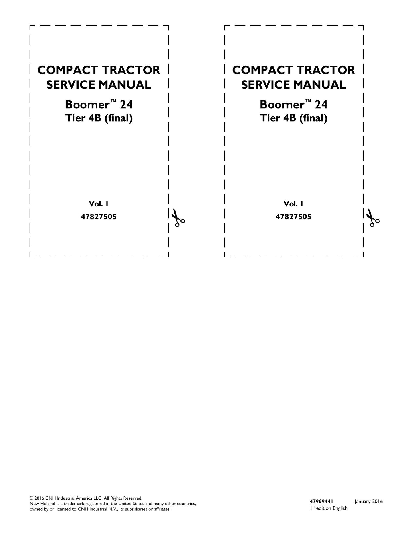 New Holland BOOMER 24 Tractor Factory Workshop Service Manual 47827505