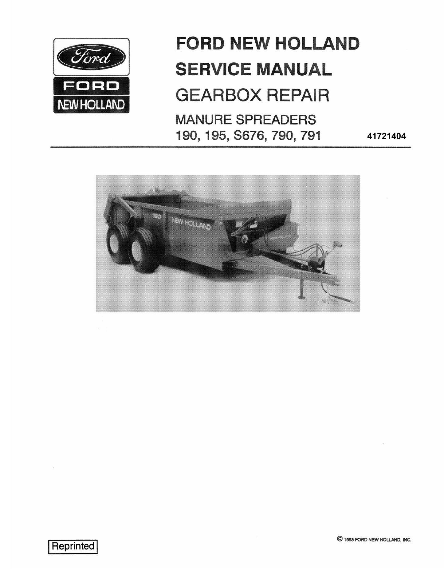 FORD New Holland 190 195 S676 790 791 Manure Spreader Factory Workshop Service Manual 41721404