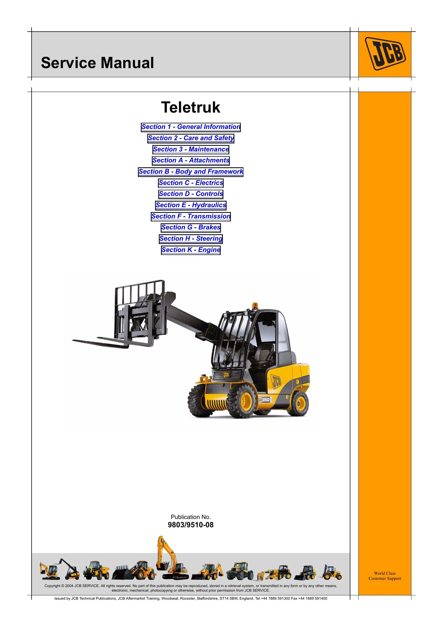JCB Teletruk Factory Workshop Service Manual 9803/9510