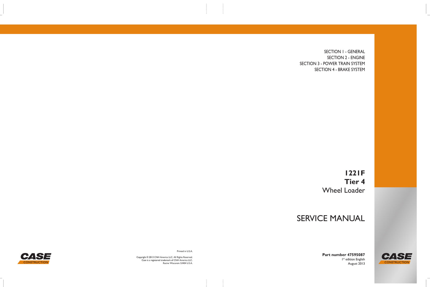 CASE 1221F Wheel Loader Factory Workshop Service Manual 47595087