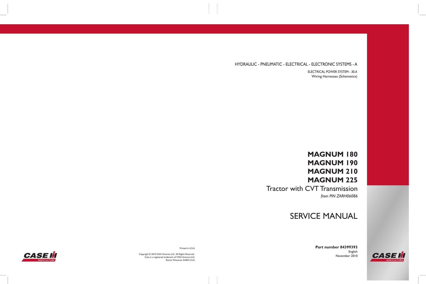 CASE MAGNUM 180 MAGNUM 190 MAGNUM 210 MAGNUM 225 Tractor Factory Workshop Service Manual 84386820