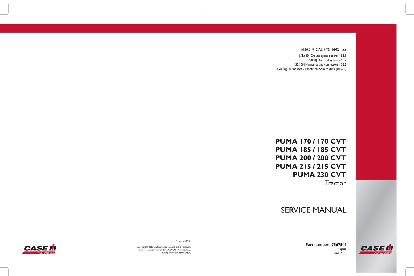 CASE PUMA 170 170 CVT 185 185 CVT 200 200 CVT 215 215 CVT 230 CVT Tractor Factory Workshop Service Manual 47567546
