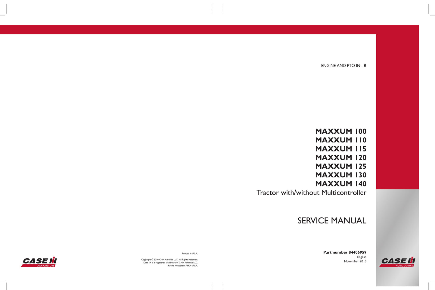 CASE MAXXUM 100 MAXXUM 110 MAXXUM 115 MAXXUM 120 MAXXUM 125 MAXXUM 130 MAXXUM 140 Tractor Factory Workshop Service Manual 84404952