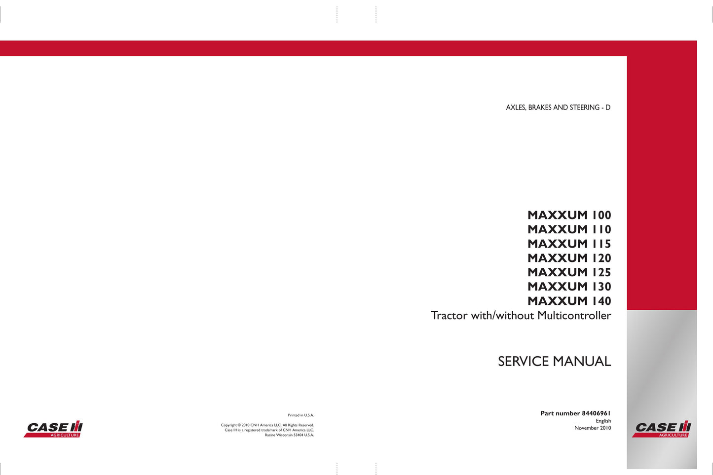 CASE MAXXUM 100 MAXXUM 110 MAXXUM 115 MAXXUM 120 MAXXUM 125 MAXXUM 130 MAXXUM 140 Tractor Factory Workshop Service Manual 84404952