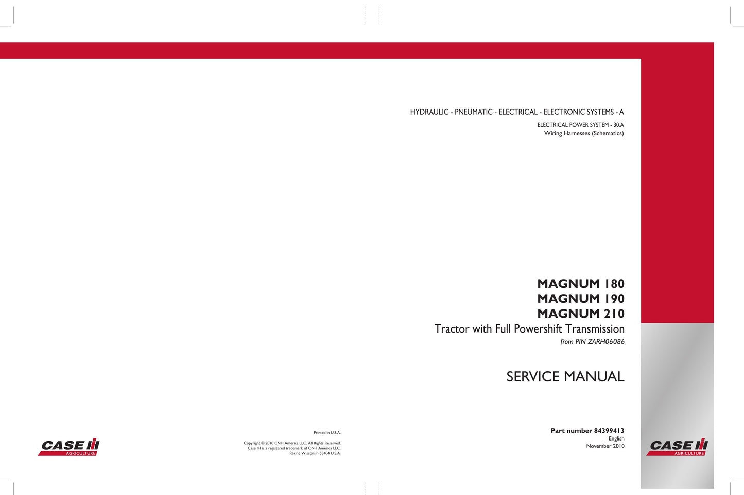 CASE IH Magnum 180 Magnum 190 Magnum 210 Tractor Factory Workshop Service Manual 84399413