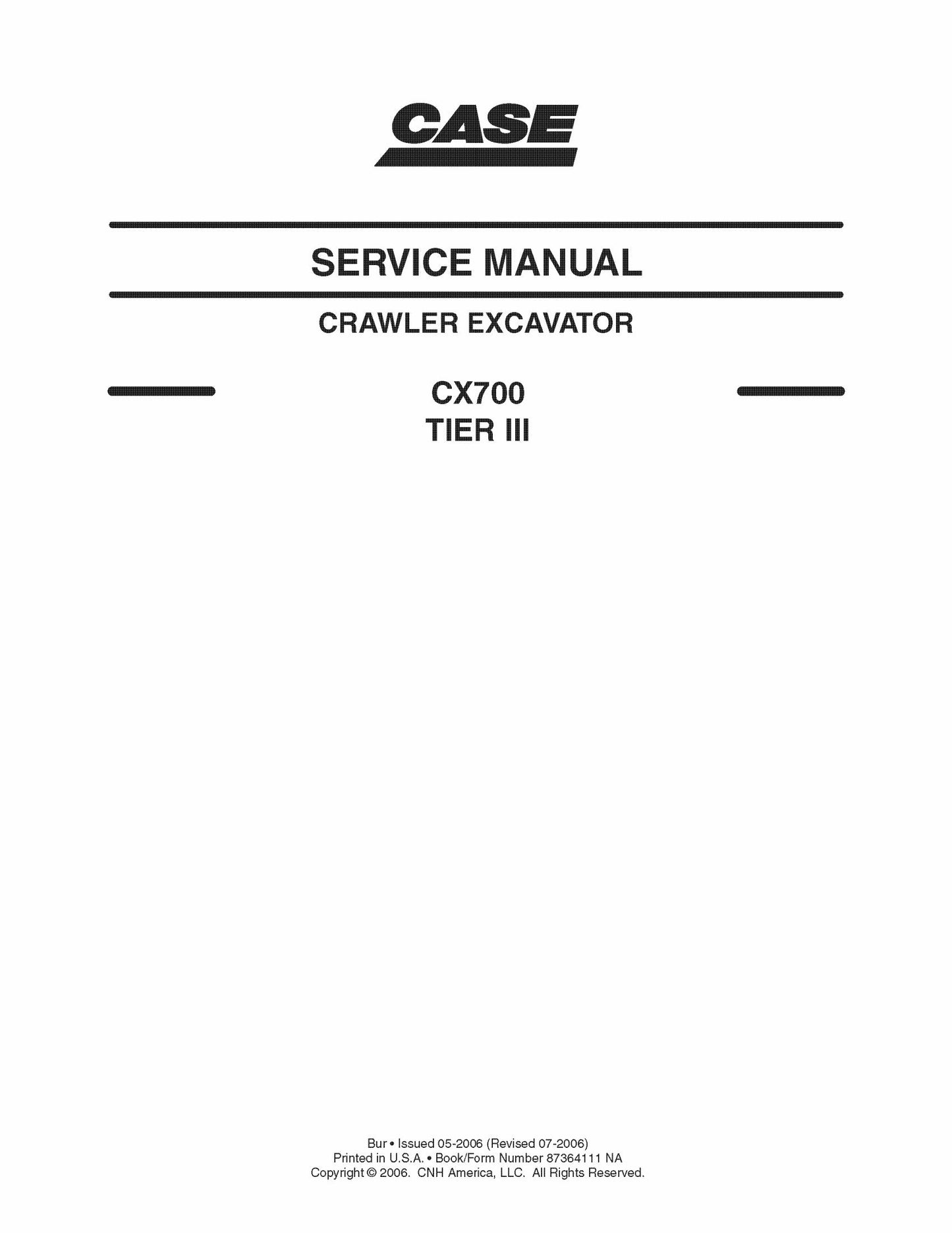 CASE CX700 TIER III Crawler Excavator Factory Workshop Service Manual