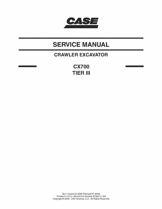 CASE CX700 TIER III Crawler Excavator Factory Workshop Service Manual