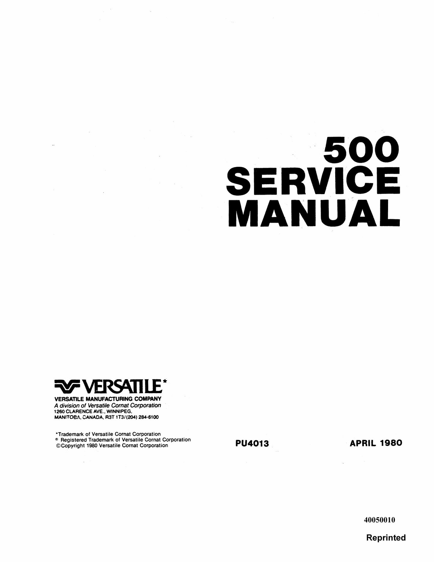 Versatile 500 Tractor Factory Workshop Service Manual 40050010